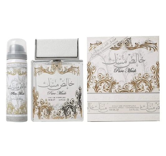 Lattafa Parfum Pure Musk Eau de Parfum 100ml + Geschenk Deo Spray 50 ml